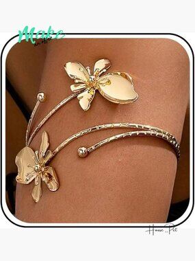 Women's Upper Arm Cuff Bracelet Gold Metal Butterfly Jewelry Trendy